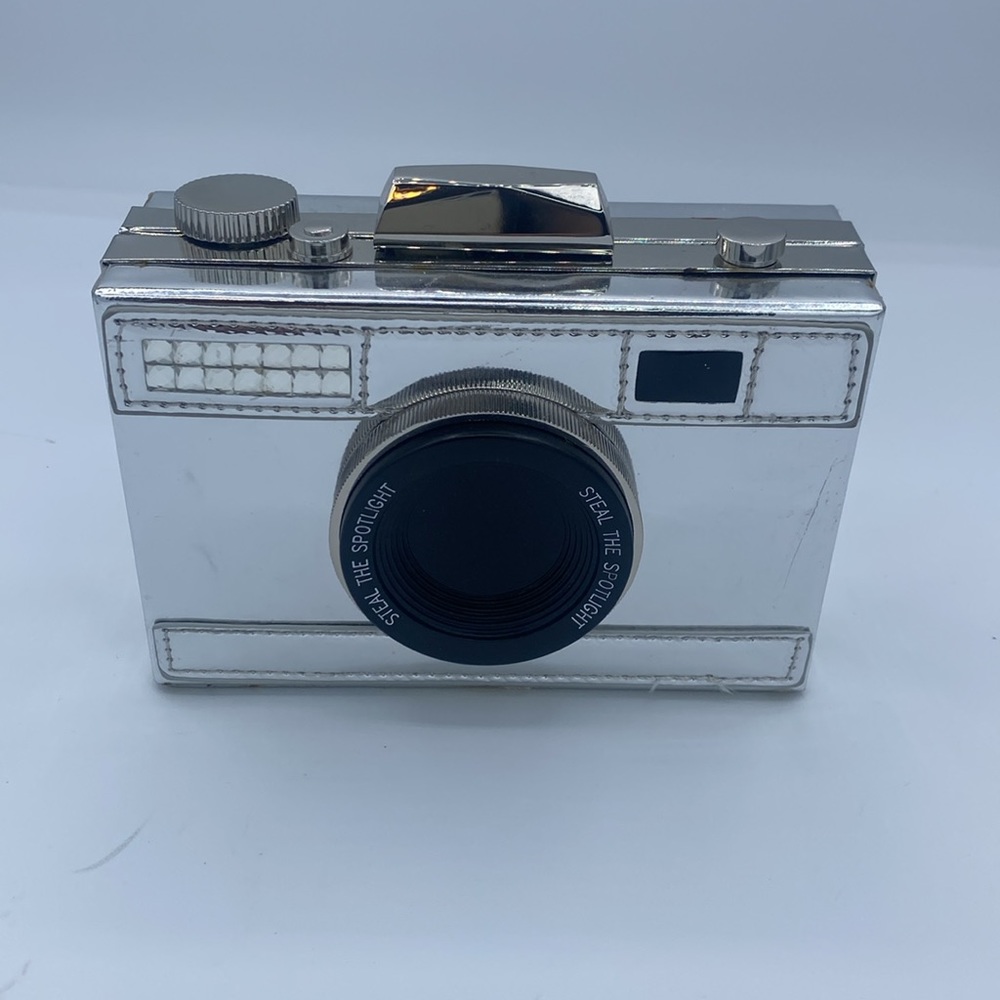 Charming Charlie Camera Photo Silver Purse Clutch Crossbody Handbag